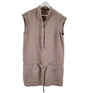 ZARA BASIC Linen Button Front Belted Dress Taupe Size XL Minimal Quiet Lux
